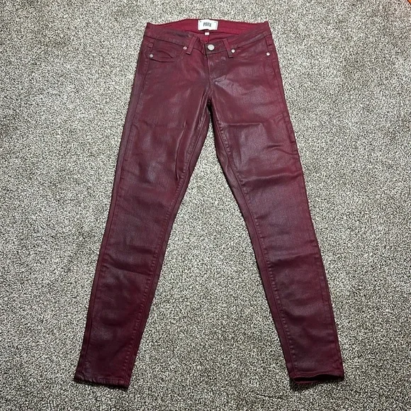 Paige verdugo ankle Shiraz silk coated skinny ankle jeans denim deep red wine - Picture 1 of 15